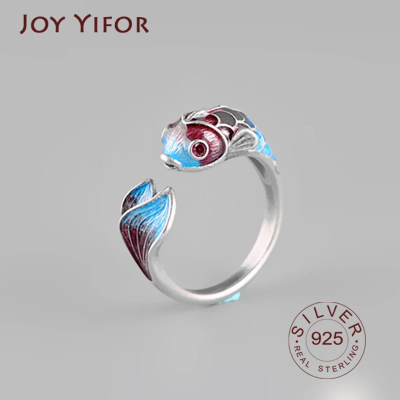 Bague poisson Koi bleu violet pour femme, bijoux vintage, matiques en argent regardé 925 pour femme, bague en cristal de cuir chevelu vert, matiques de mariage pour femme