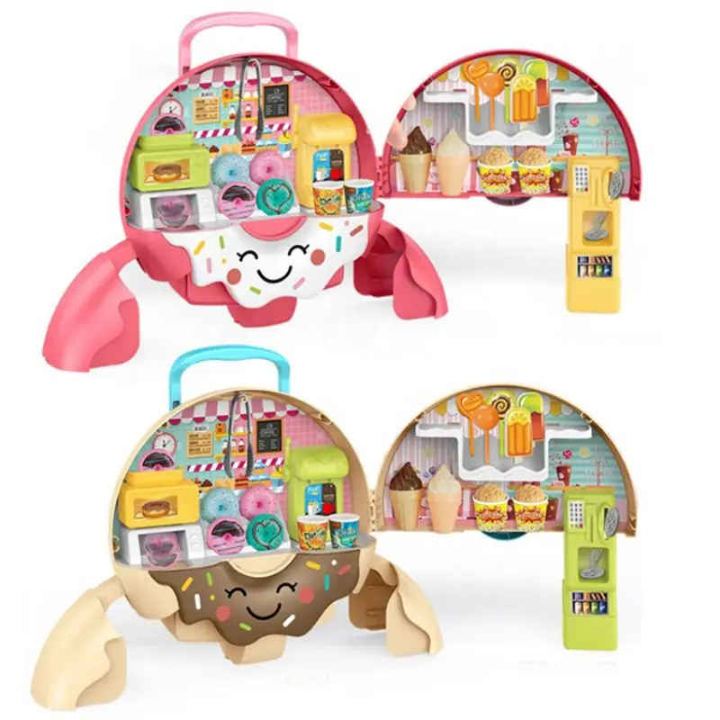 Mini Simulational Kitchen Toys Children Play House Portable Donut Backpack Toy Set  Accessories Interactive Game Gift