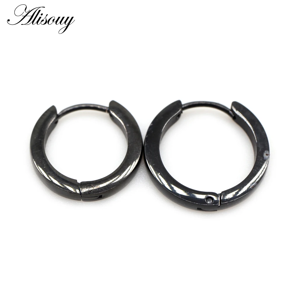 Alisouy 2pcs Small Hoop Earrings Women Men Circle Round Clip Earrings High Polish Stainless Steel Ear Piercing Bijoux Jewelry