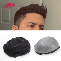 Ali Queen Hair Thin Skin 0.02-0.03mm Mens toupee 8x10inch Hair Replacement Systems Pure Handmade Men Wig Remy Indian Hairpieces