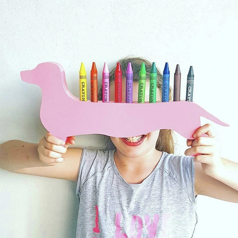 Large Crayon Holder Ornament Baby Nursery Room Decorations Cartoon Wood Dachshund Shaped Pencils Pens Storage Racks Organizer