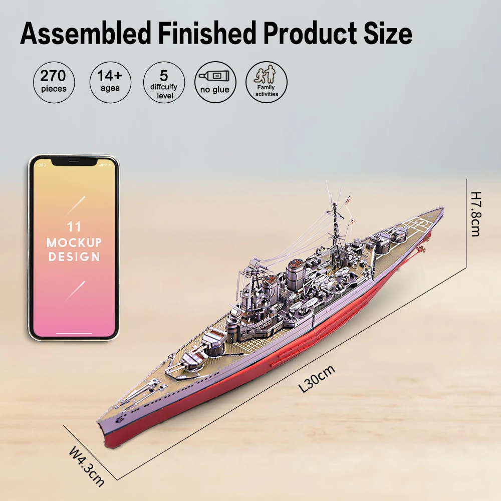 Piececool 3D Metal Puzzle Model Building Kits - Battleship HMS HOOD Jigsaw Toy ,Christmas Birthday Gifts for Adults