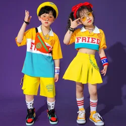 子供のためのヒップホップダンスの衣装,tシャツ,ストリートウェアショーツ,歌手のためのスカート,女の子と男の子のためのショー,ジャズステージの衣装