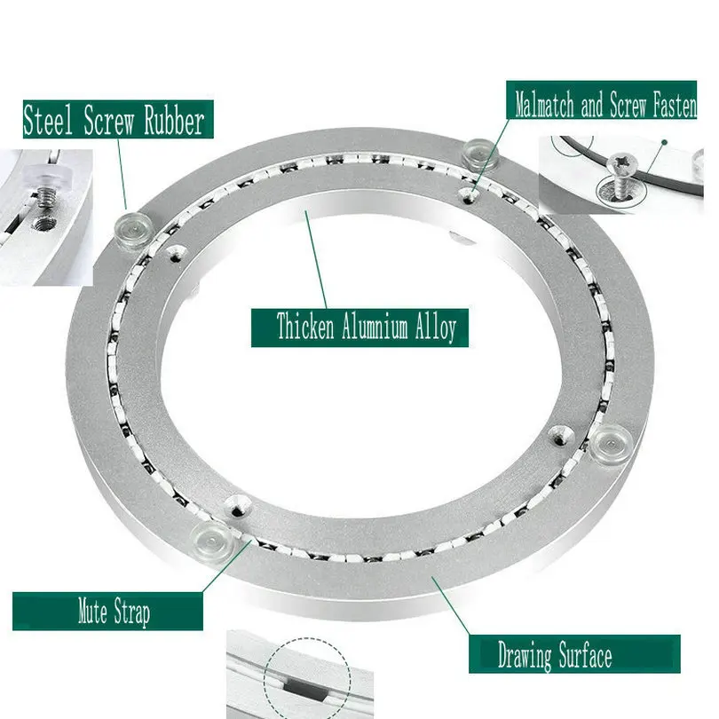 HQ pesado mudo aluminio Lazy Susan giratoria anillo giratorio redondo plato giratorio de rodamiento