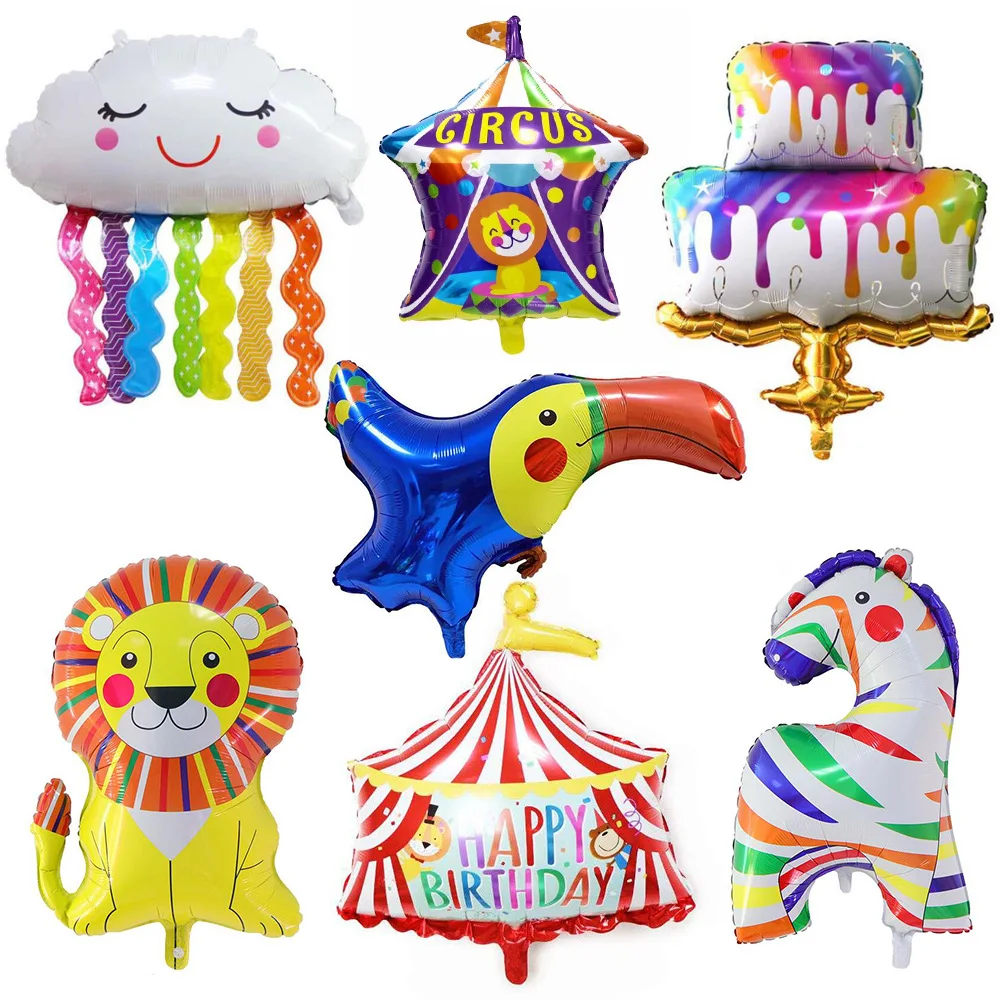 

1pc colorful unicorn cake aluminum film balloon rainbow tassel cloud aluminum foil balloons circus clown birthday party balloon