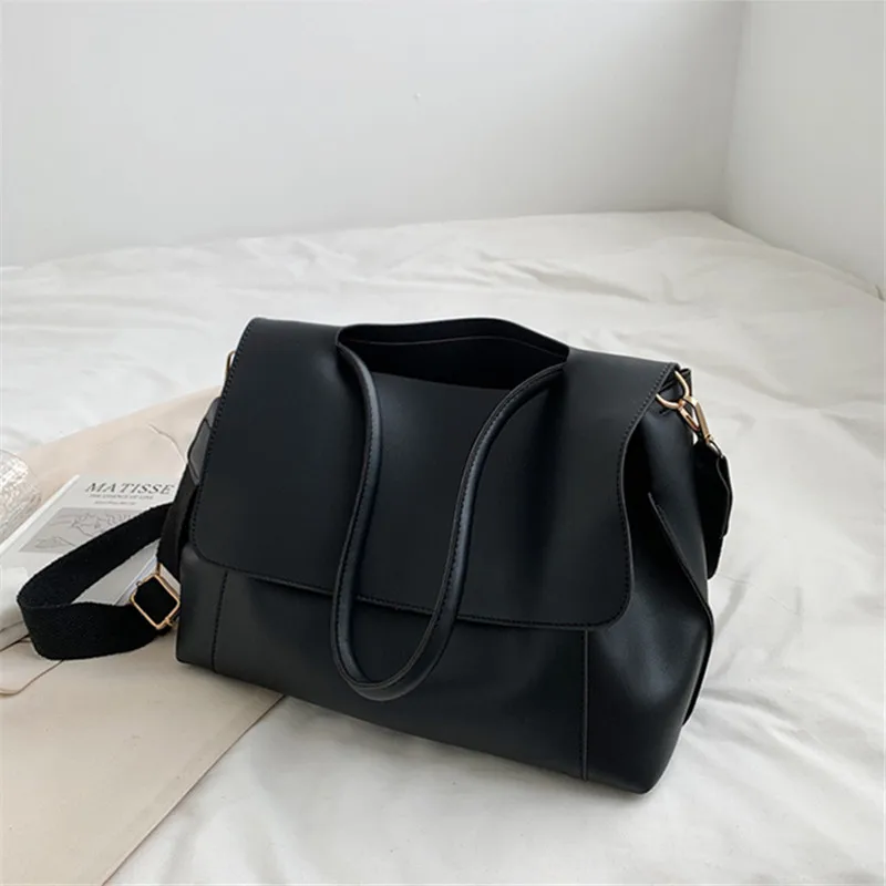 Bolso de mensajero de gran capacidad para mujer, bolsa de hombro de cuero Pu suave, informal, a la moda