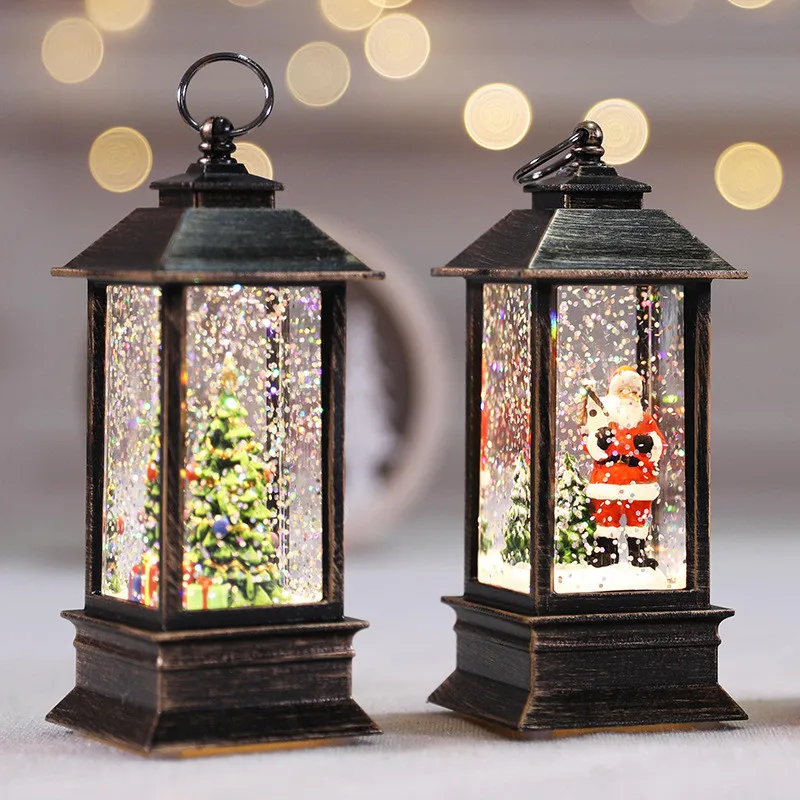 Christmas Decorations for Home Lantern Led Small Oil Lamp Light Candles Xmas Tree Ornaments Santa Claus Elk Lamp New Year Gift