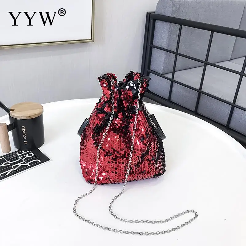 Polyester Colorful Sequin Bucket Bag Shopping Shoulder Bags Pu Leather Crossbody Bags For Women Mix Color Fashion Top Handle Bag