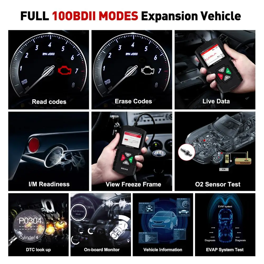 KINGBOLEN YA201 Full OBDII/EOBD Code Reader Graph Datastream Save Playback Real 16Pin OBD2 Diagnostic Tool Free Update