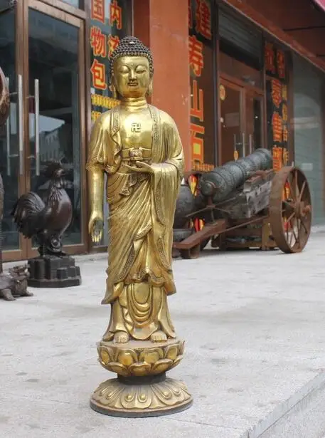 

31" Tibet Bronze Buddhism lotus stand Sakyamuni Buddha Shakyamuni Statue