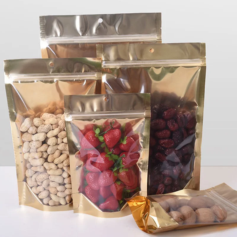 500pcs Large Stand up One Side Clear Ziplock Bag Aluminum Foil Gold Gift Bags Snack Coffee Beans Toys Packaging bag wholesale