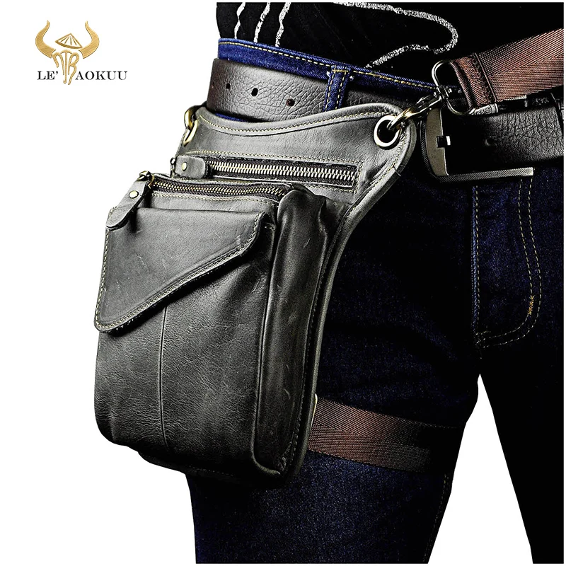 Genuine Leather Men Multifunction Design Travel Sling Shoulder Messenger Bag Fashion Fanny Waist Belt Pack Drop Leg Bag 211-3