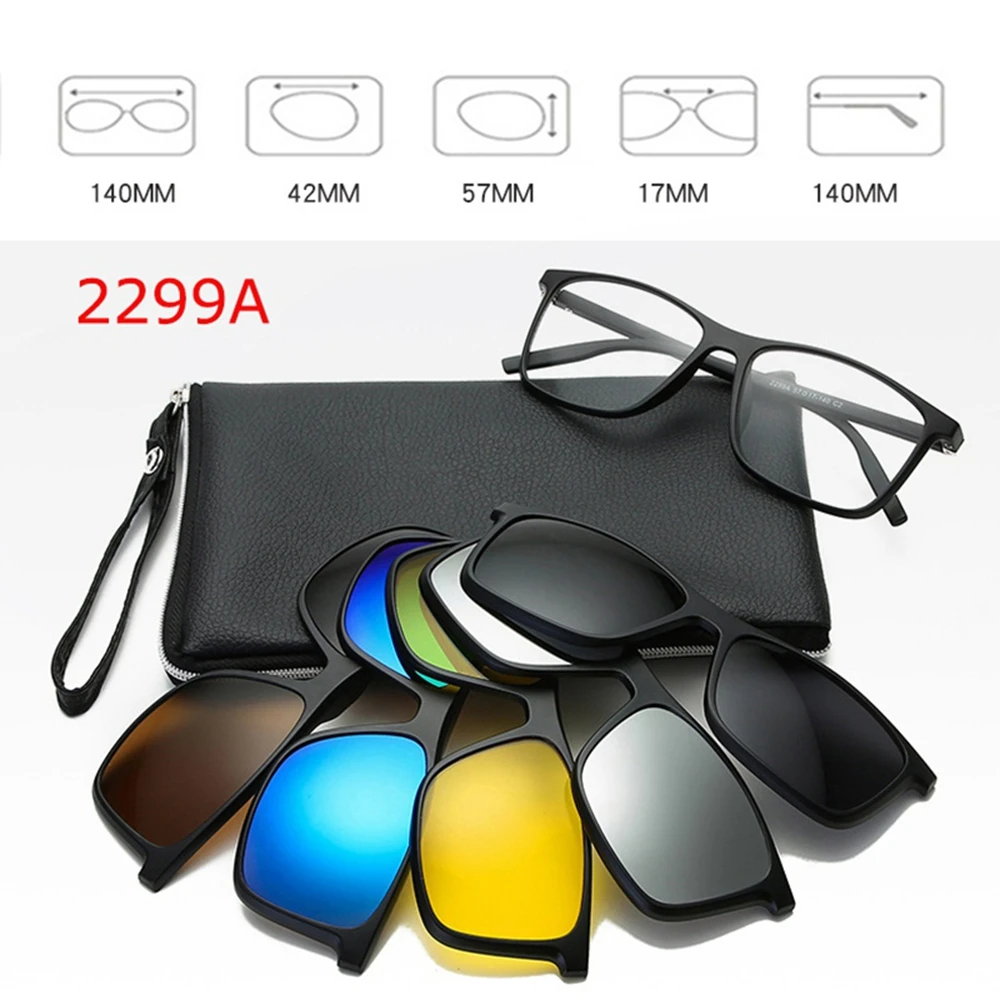 Belmon 6 In 1 Spectacle Frame Men Women With 5 PCS Clip On Polarized Sunglasses Magnetic Glasses Male Computer Optical 2299A