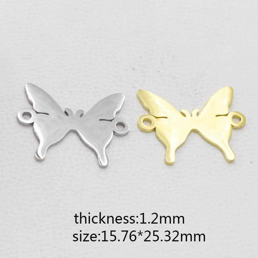 100% Stainless Steel Blank Butterfly Charm 2 Hole Butterfly Connector For Bracelet Mirror Polished Wholesale 20pcs