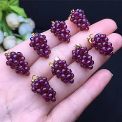 Natural Stone Pendant Garnet Small Grape Pendant purple Hand-woven 14K Gold Button Accessories Jewelry