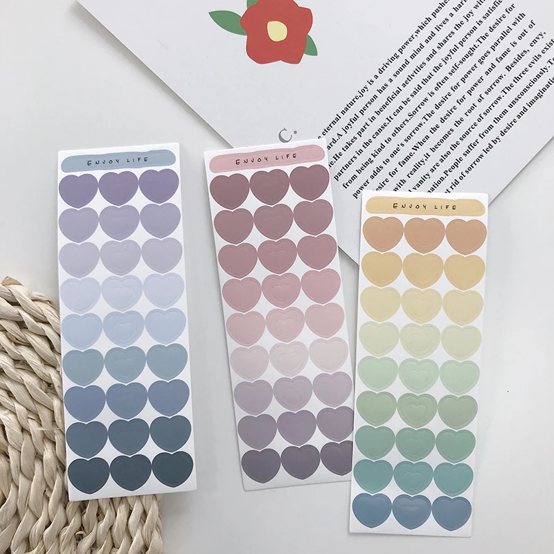 Ins Gradual Change Color Love Shape Decorative Sticker Waterproof Creative Rainbow Student Notebook Seal Sticker Stationery