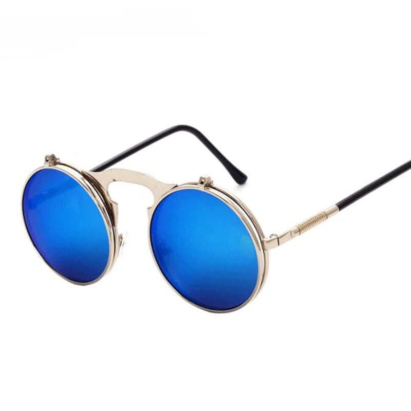 SPH -0.5 to -6 Steampunk Prince Mirror Flip Sunglasses Round Metal Frame Sun Glasses Men Women Brand Designer Circle Eyeglasses