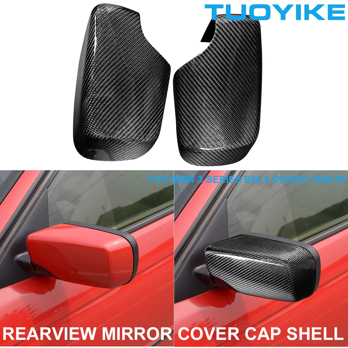 

LHD RHD Car Real Dry Carbon Fiber Rearview Mirror Cover Cap Shell Sticker Trim For BMW 3-Series E46 4-Doors Version 1998-2005