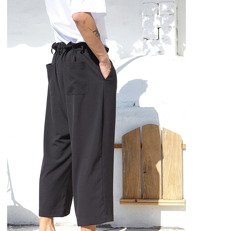 Men's pants spring and fall waist loose wide leg pants casual straight pants men's knickerbockers hip hop yamamoto style