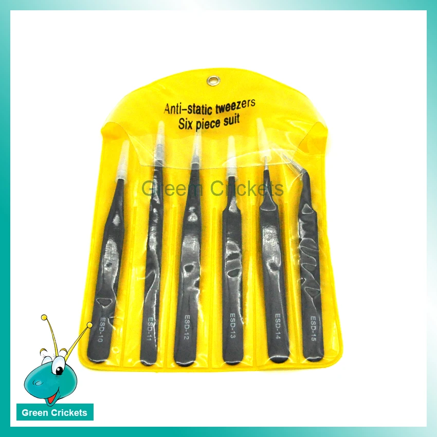 Wholesale 6pcs/lot ESD Tweezers set Watch Repair Tool  Anti-static  Straight Tip Forceps Precision Soldering Tweezers