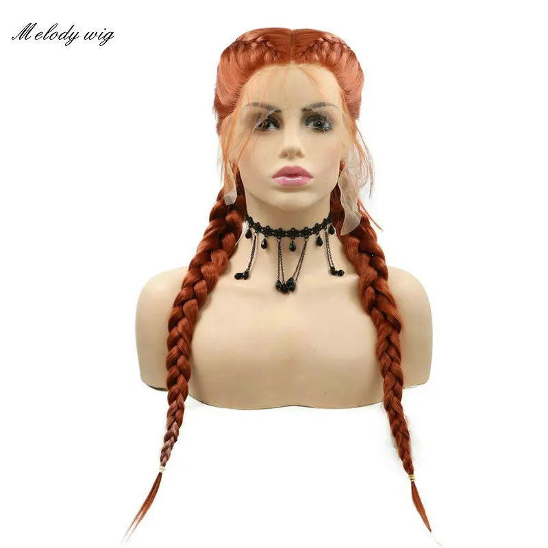 

Melody Synthetic Lace Front 2X Twist Braid Wig Heat Resistant Cooper Red Double Braided with Baby Hair for Women Natural Looking