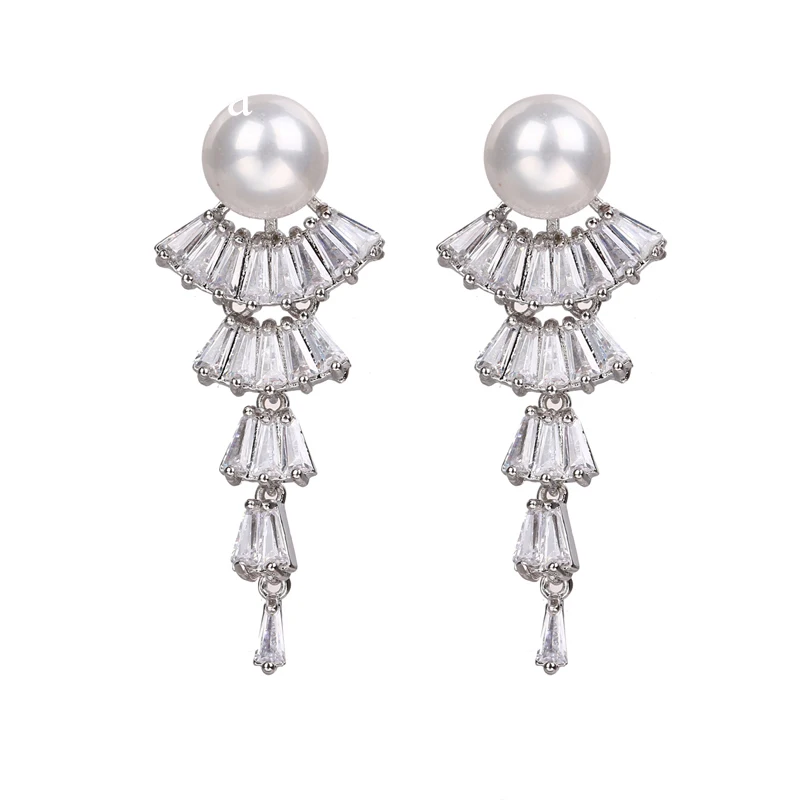 EMMAYA 2019 Luxury Zircon Long Earrings Fan Shape Gradual Change Crystal Cubic Zircon For Women Girls Fashion Jewelry Gift