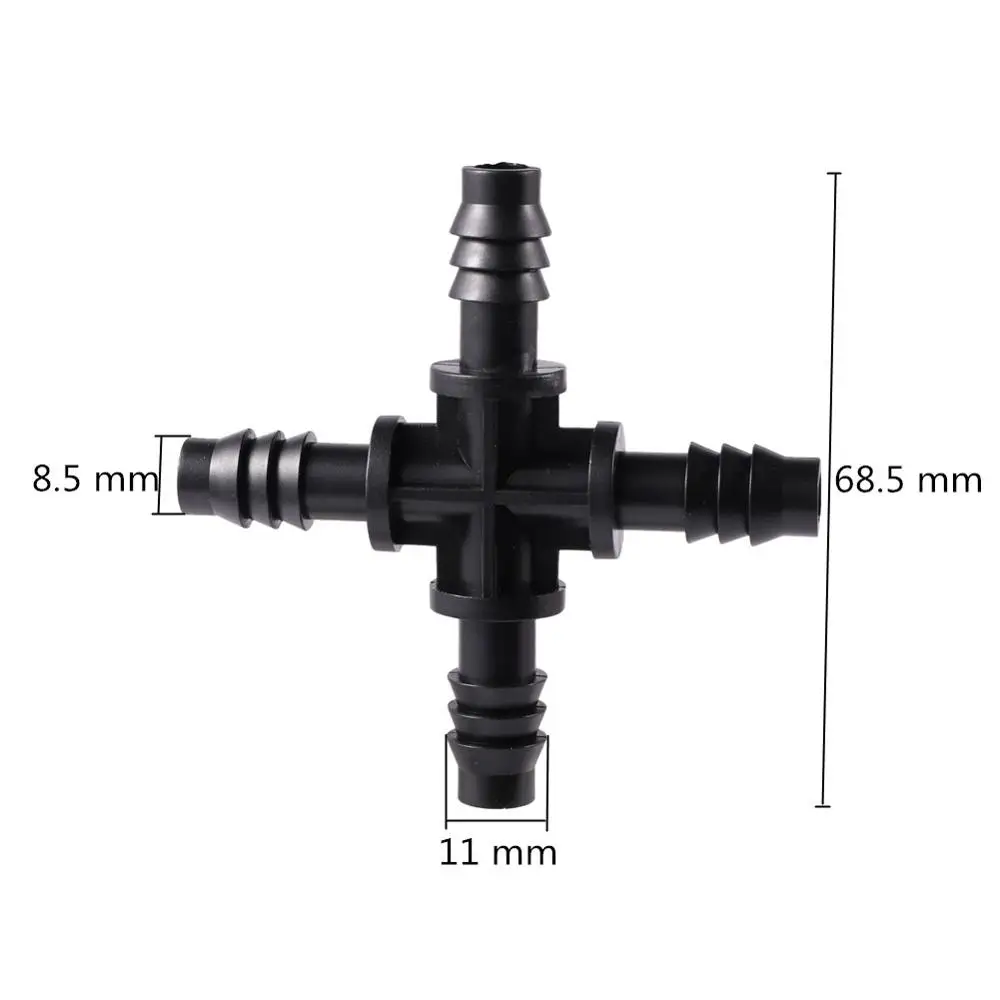 With Barb 8/11mm Hose Cross Connect Splitter Automatic Watering Drip Irrigation Plastic Connector Water Quick Coupling 5 Pcs