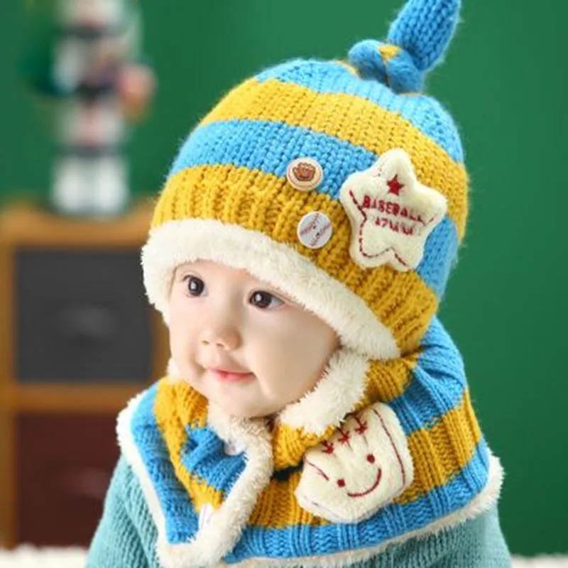 2pcs Baby Beanies Cap Set Scarf  Kid Newborn Baby Beanies Plush Winter Warm Cap