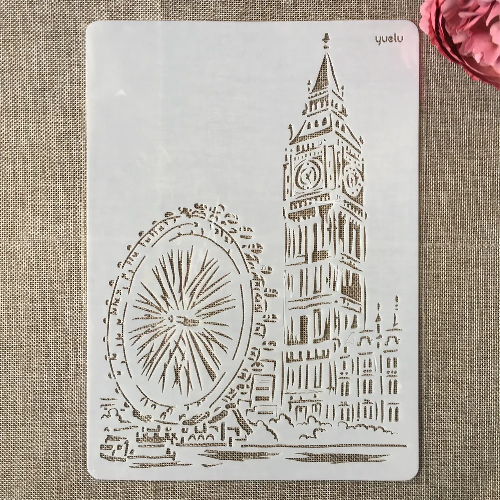 29cm A4 London Eye Big Ben DIY Layering Stencils Wall Painting Scrapbook Coloring Embossing Album Decorative Template