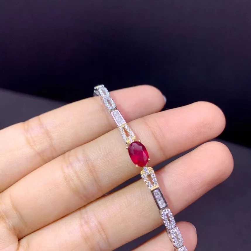 

Exclusive high-end gem natural ruby Bracelet exhibition 925 new silver hand-made leading fashion