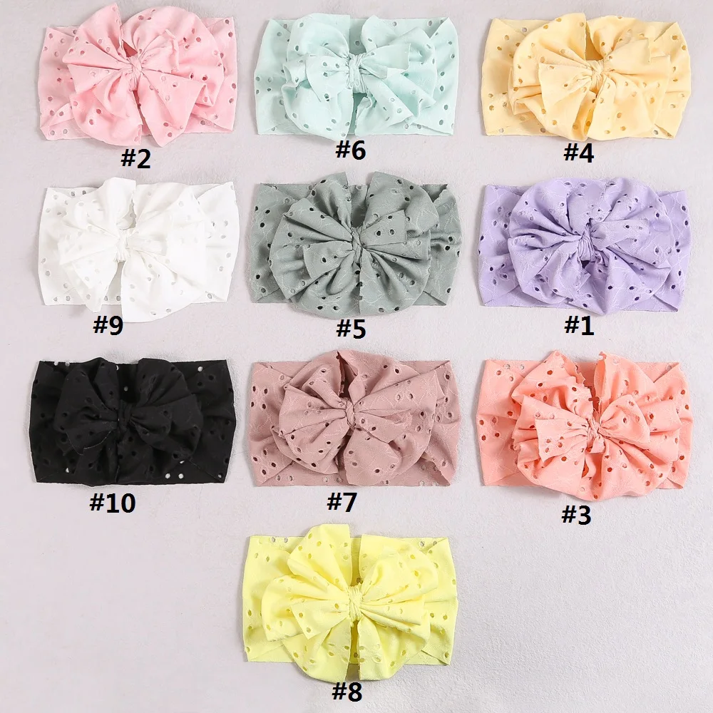 20pc/lot Large 5Inch Lace Bow Baby Turban Headband Head wraps Kid Lace Hair Bows Headband Children Girls Cotton Hair Accessories