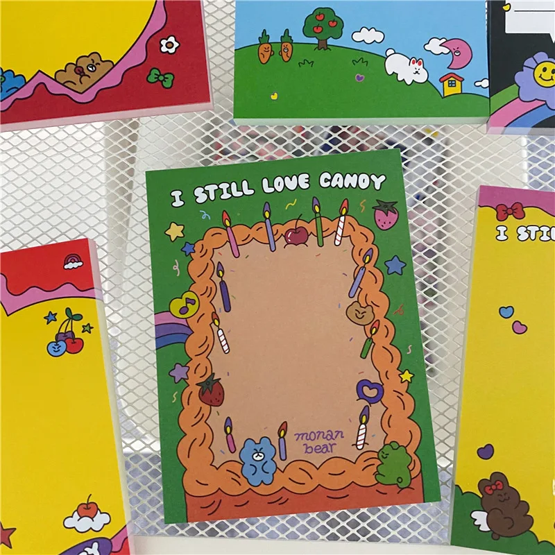 Cartoon Cute Bear Funny Candy Border Memo Pad 50 Sheets Colorful Creative Notepad Personalized Notes Message Paper Stationery