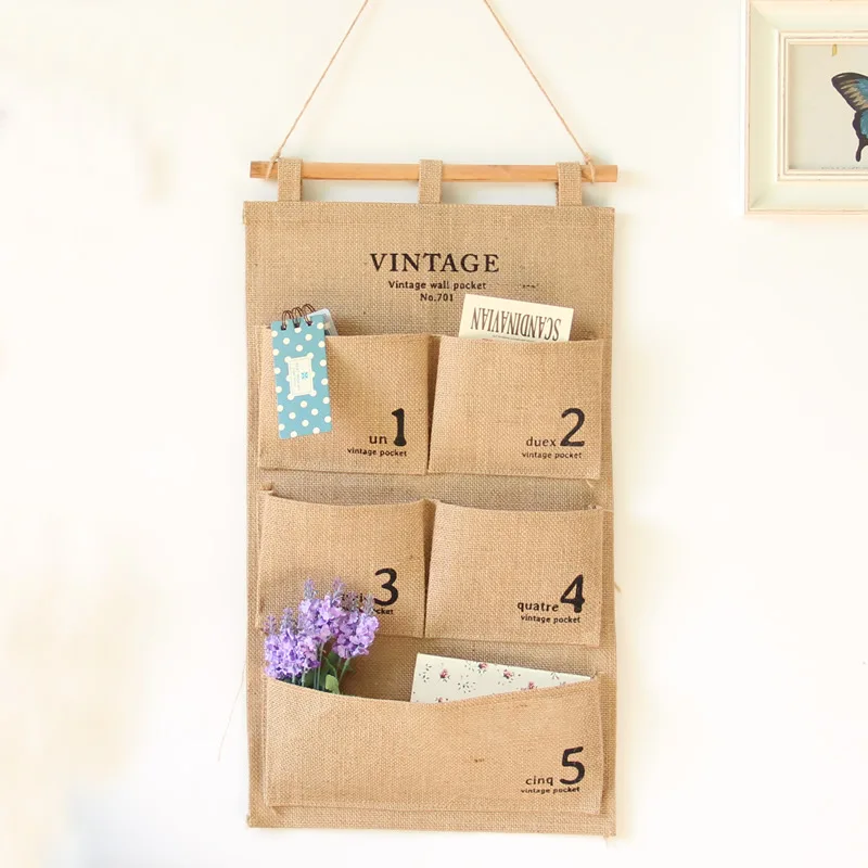 Wall Hanging Storage Bags for Clothing, Organizer for Closet, Organizer for Jewelry and Closet, Jute Naturally Letters