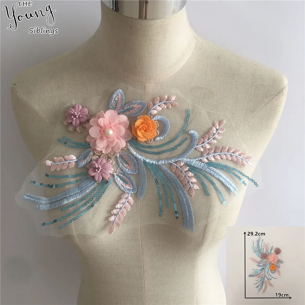 Fashion ABS Pearl Three-dimensional Flower Lace Collar Embroidery DIY Lace Tulle Collar Decorative Clothes Applique