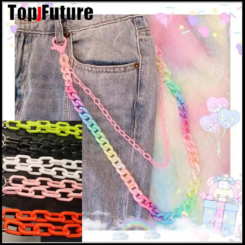 Lot's color Rainbow Candy Color cute Star keychain Plastic Acrylic Resin Chain Punk Hip-Hop Lanyard pants jk lolita Waist Chain