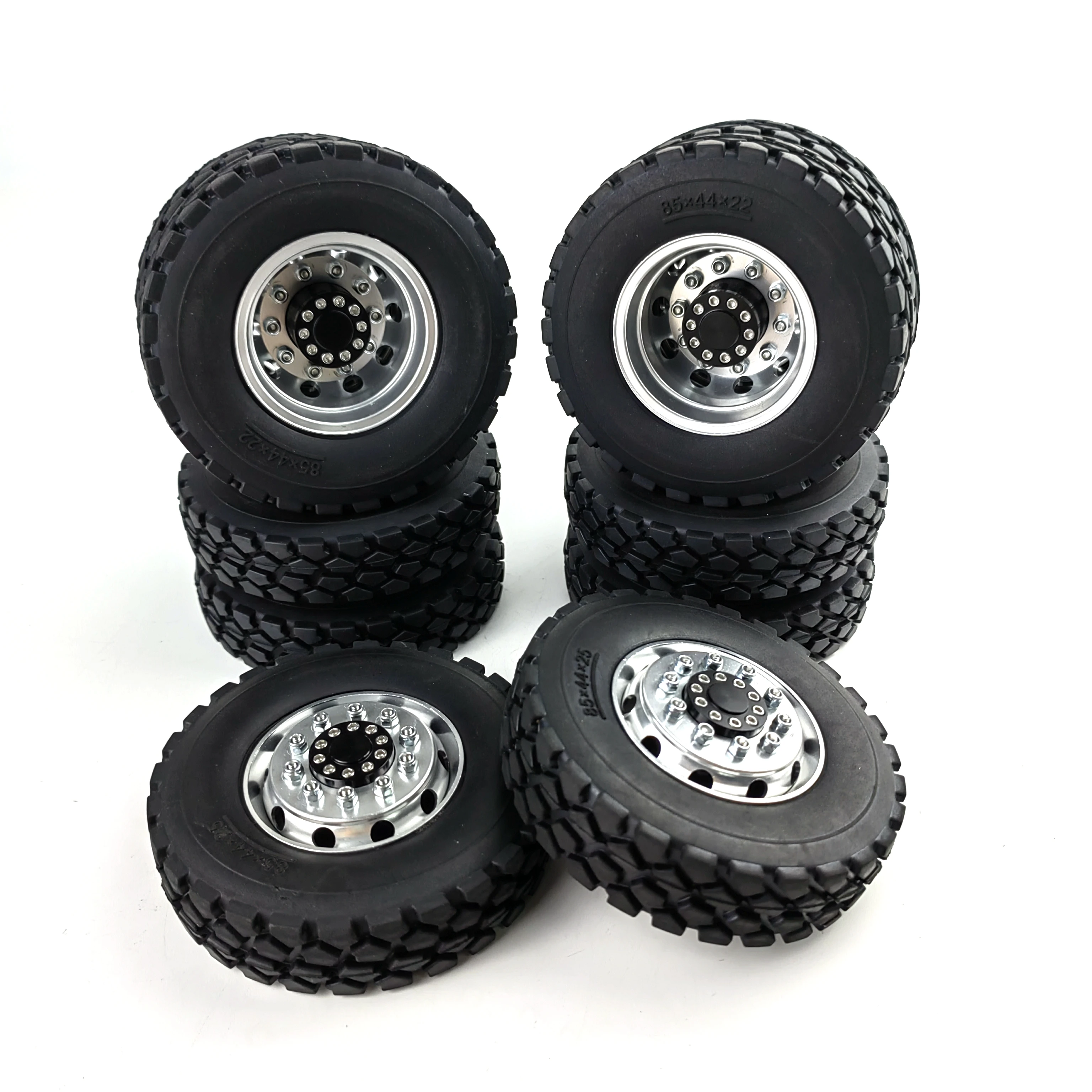 TRINOOD Front & Rear Wheel Tires Complete Set Metal Wheel Hub Rubber Tyre for 1/14 Tamiya RC Tractor Truck Car Upgrade Parts