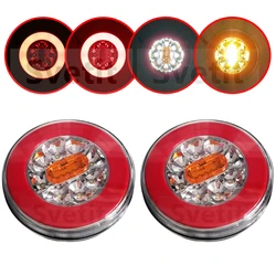 2Pcs Caravan Tail Light 12V 24V LED Round Truck Rear Lights Dynamic Trailer Taillights Tractor Lorry Lamp