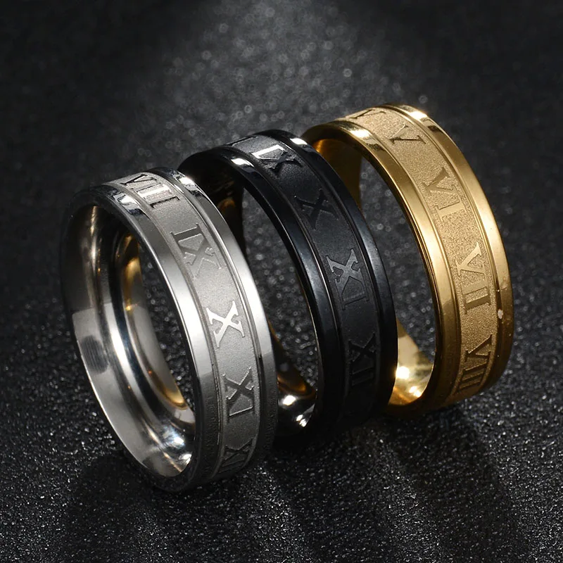 Anillo Vintage con números romanos, moda con temperamento, 6mm de ancho, anillo de pareja de acero inoxidable para hombres y mujeres, joyería de fiesta, regalos de cumpleaños