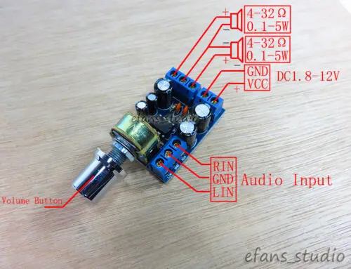 DC 3V 5V 6V 9V 12V Mini 2.0 Channel 1W+1W Stereo Audio Power Amplifier Board