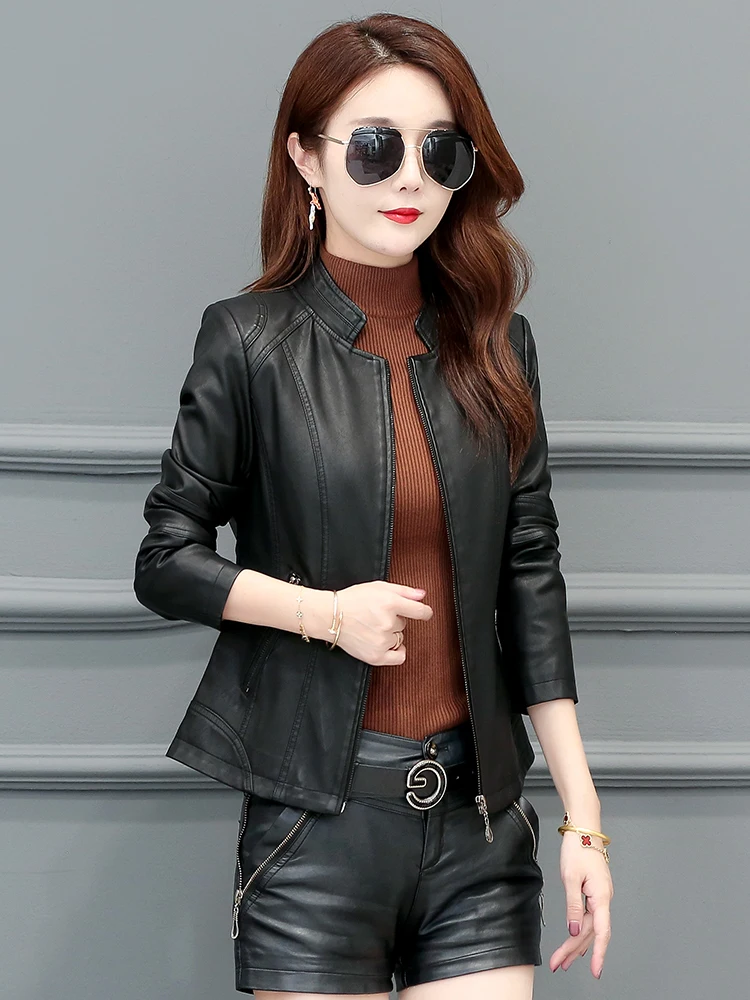 New 2023 Mujer Genuine Leather Jacket Women Short Sheepskin Coat Autumn Slim Design Jackets Coats for Ladies Black Outerwear