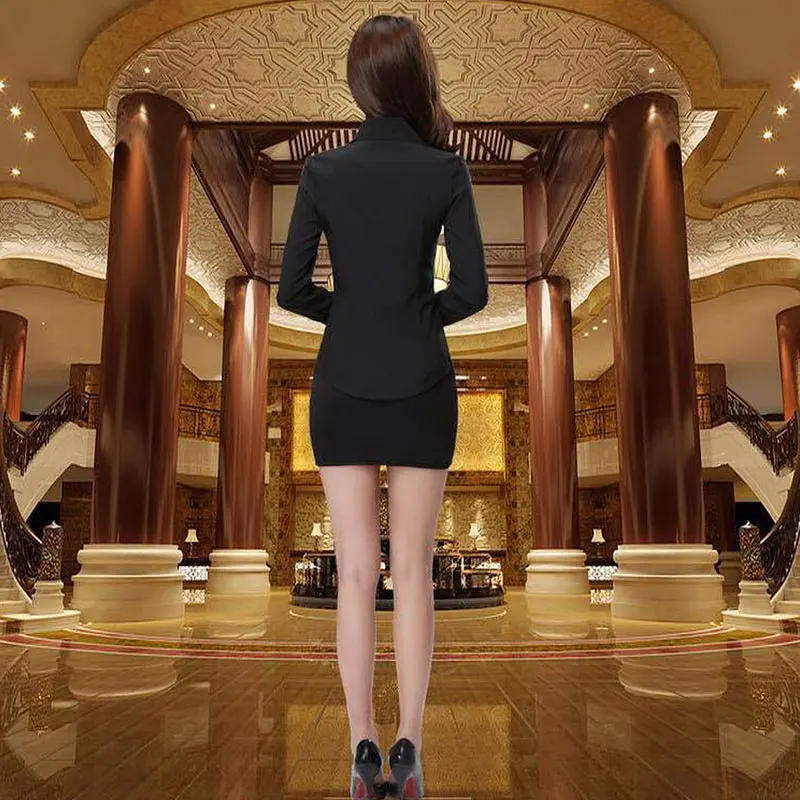 Spring black long sleeves Hotel Work Clothes Foot Bath Sauna Spa uniform Massage Uniform Beauty uniforms Stewardess Dress Set