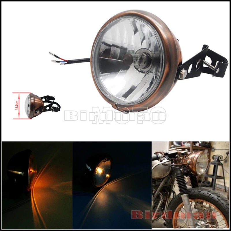 Universal Motorcycle Retro Headlight w/ Bracket H/L Beam Head Light For Suzuki Harley Yamaha Suzuki Cafe Racer Chopper Bobber