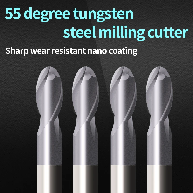 Ball Nose End Mill Tungsten Carbide Cutter CNC Router Bit Milling Tool R0.5 1mm 6mm 2mm 4mm 3mm HRC55 2 Flute mill cutter