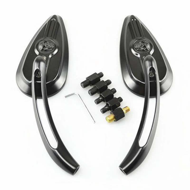 Touring Motorcycle Black Chrome Skull Rear View Mirror Side Mirrors For Harley Heritage Softail Cruiser Scooters