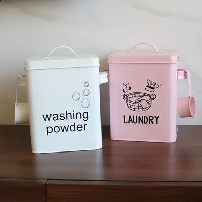 

Square Laundry Powder Storage Box with Spoon Rice Washing Powder Grain Pets Food Bucket Kitchen Food Container Moisture-proof