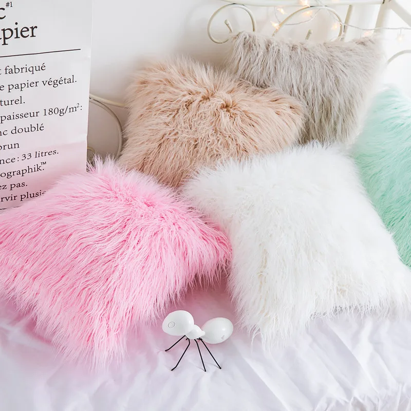 

2PC Luxury Series Super Soft Plush Style Faux Fur Winter Warm Mongolian Pillow Case Throw Cushion For Bedroom Home Decore 45cm