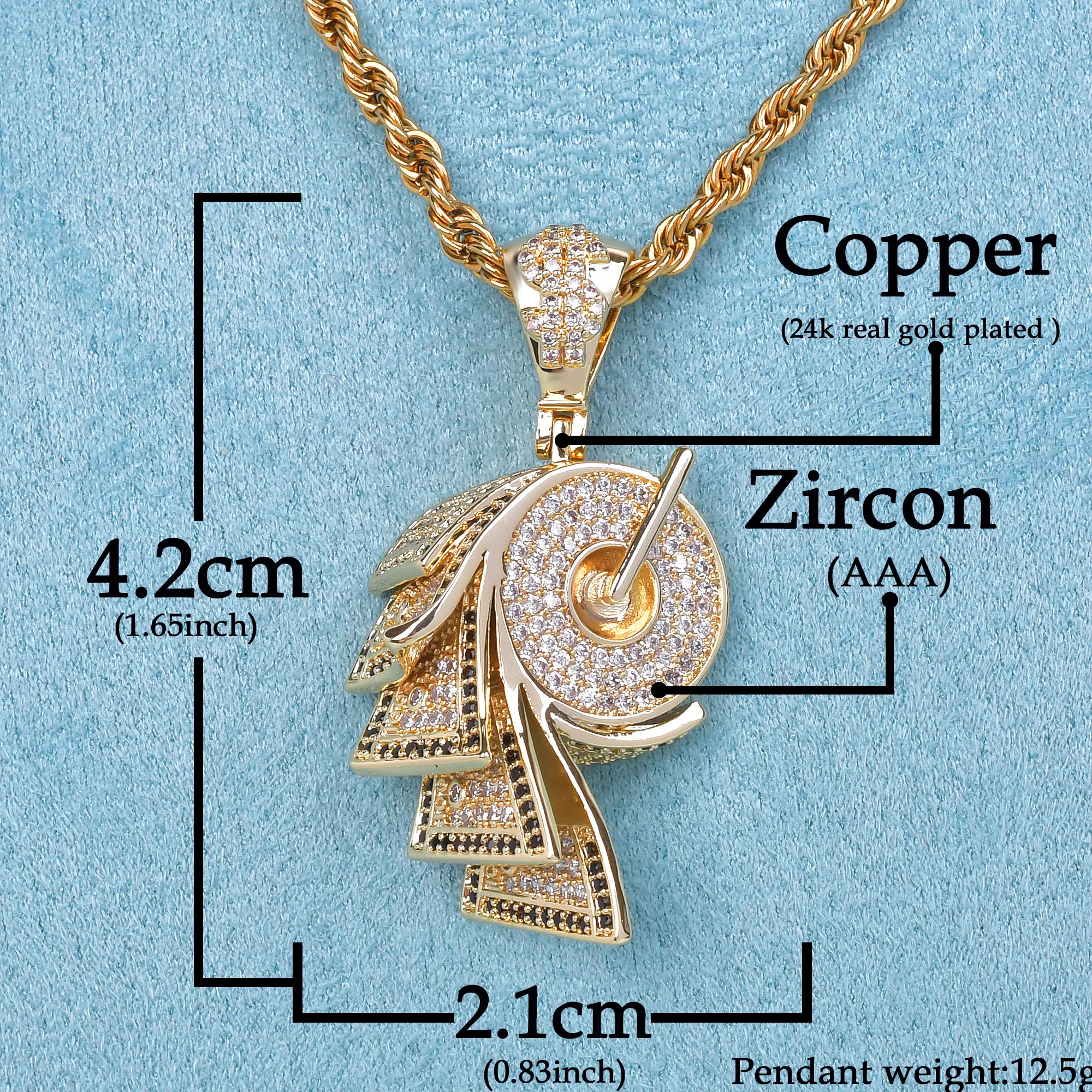 Roll Paper Pendant Gold Color Copper Material AAA CZ Icedout Necklace For Men Hip Hip Jewelry