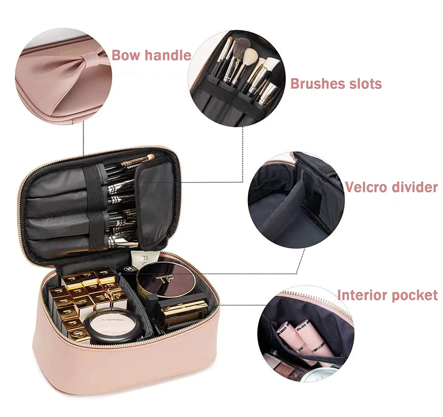 Rownyeon Cute Makeup Bag Women Cosmetic Bag Organizer Case with Brushes Holder Handle for Travel