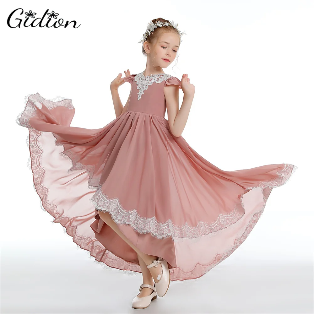 Boho Asymmetrical Chiffon Flower Girl Dress For Wedding Junior Bridesmaid Pageant Ball Evening Gown Graduation Prom Show Event