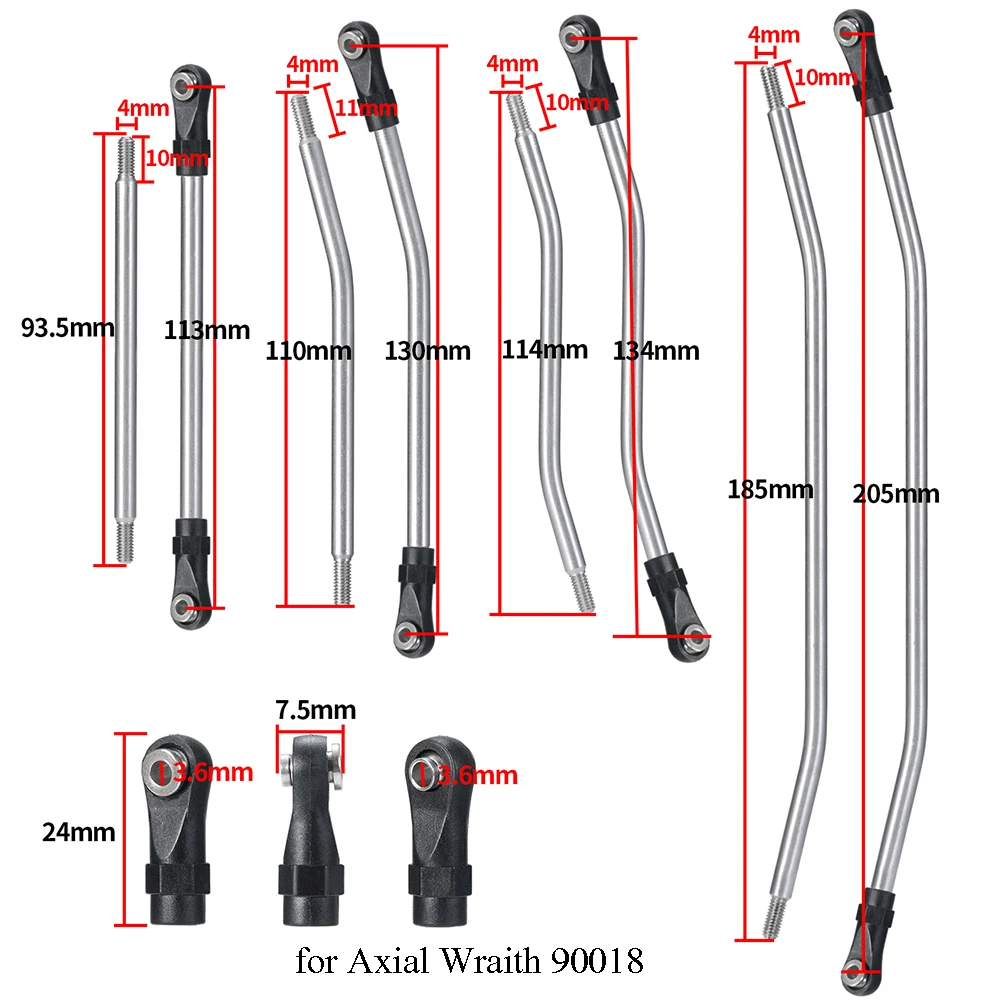 YEAHRUN metalowe zawieszenie drążek kierowniczy pręt łączący z końcówką kulową do Axial Wraith 90018 90048 RR10 1/10 zdalnie sterowany samochód